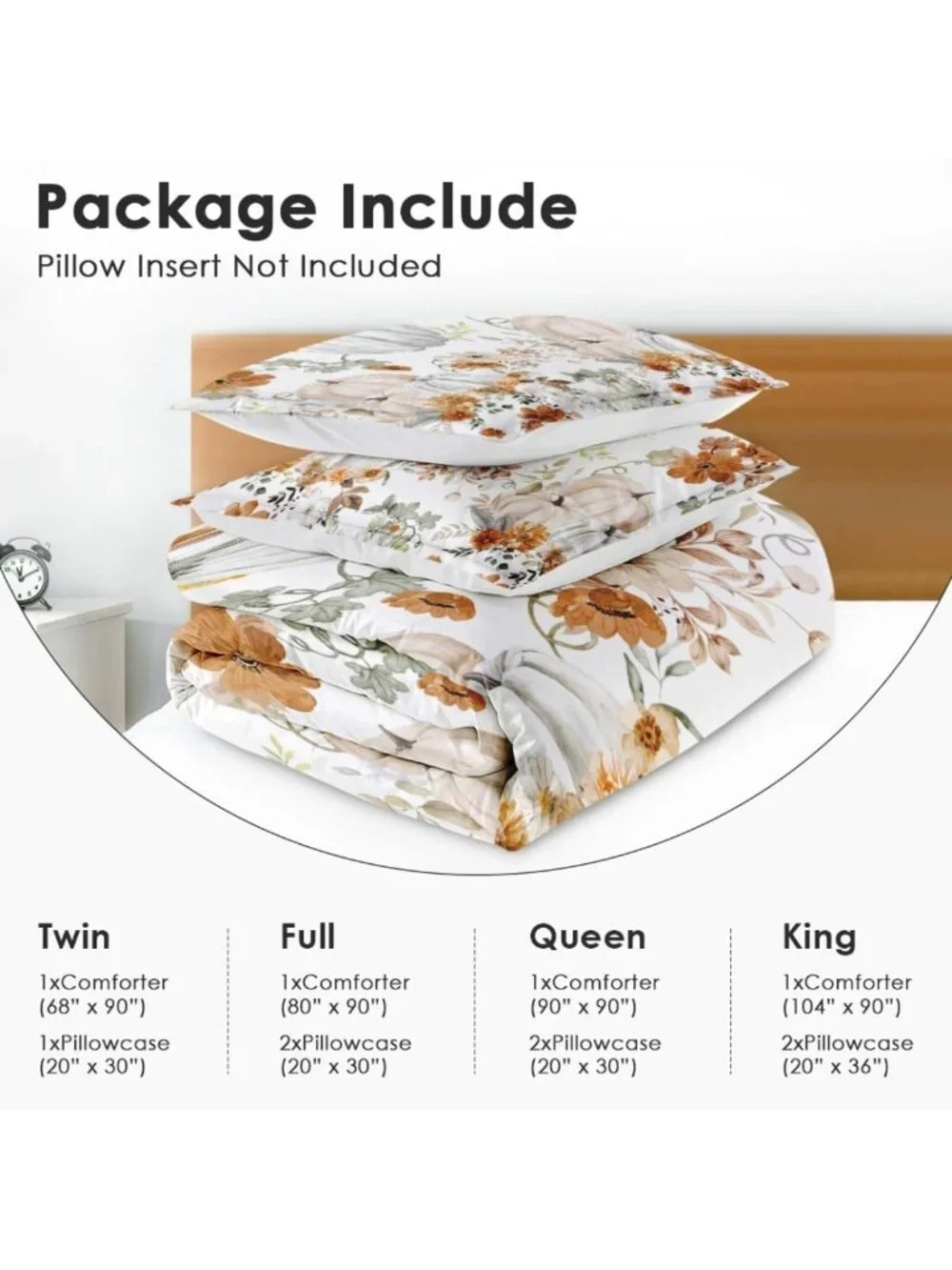 Cozy Floral Fall Comforter Set, 3 Pieces, Queen Size Bedding for Bedroom Decor